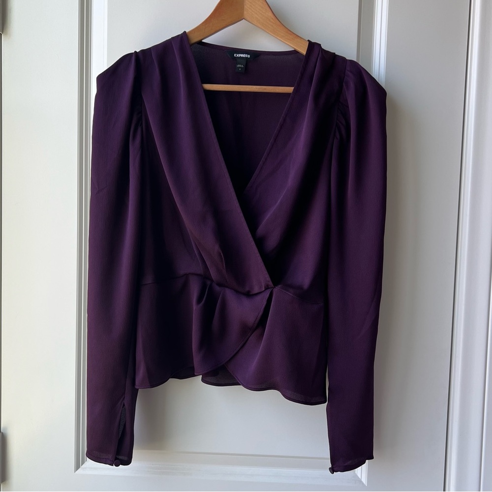 Express Peplum Blouse Wrap Front Purple Size S